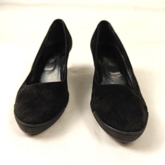 Tod’s Zeppa Decolette Women’s Wedge Pump Sz 37 Black Suede Patent Leather Heel - Picture 5 of 8